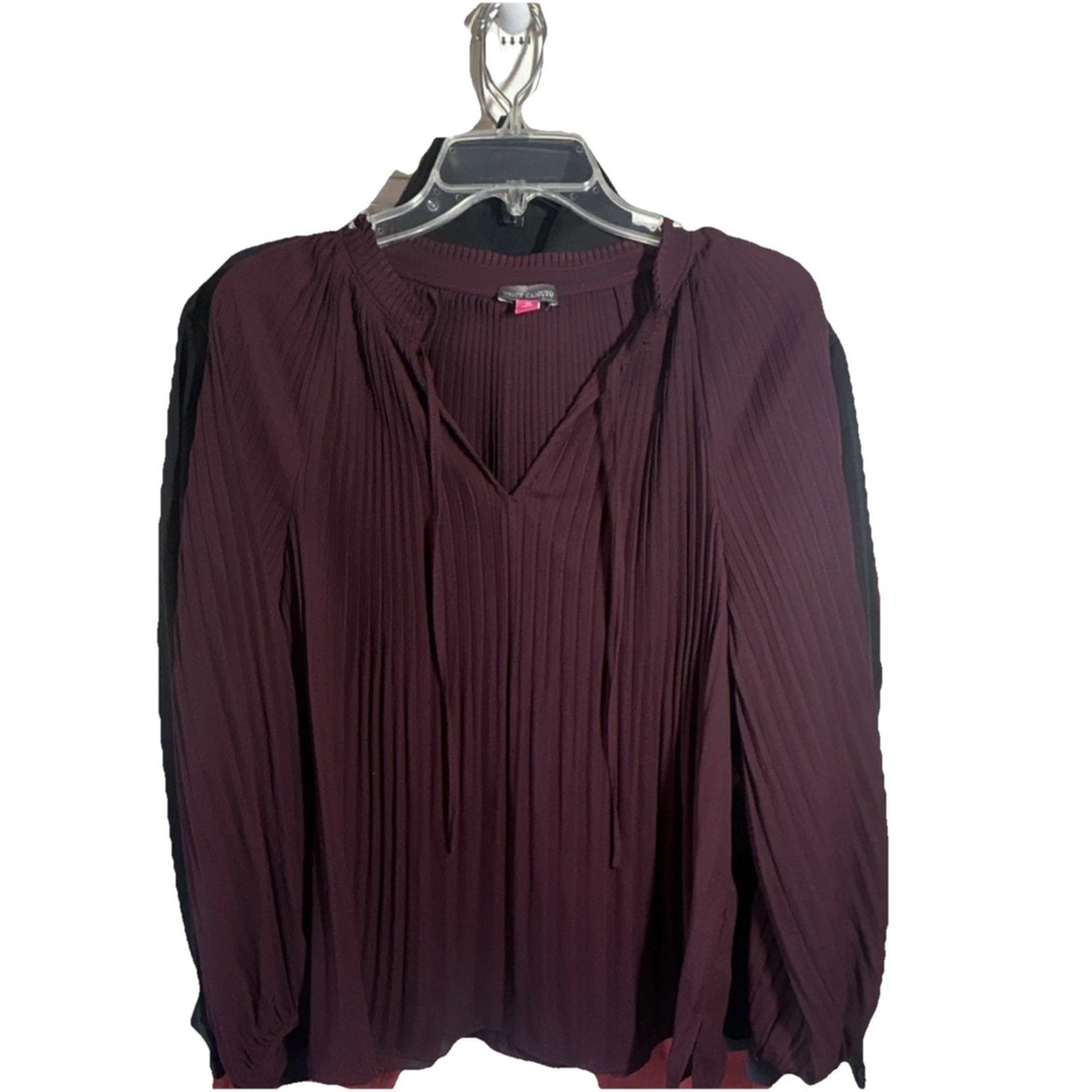 Vince Camuto Crisp Merlot Long Sleeve Pleated V-Neck Blouse Women's M